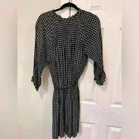 Anthropologie Maeve Dress women’s size medium blue & white check sash 3/4 sleeve - Picture 3 of 5